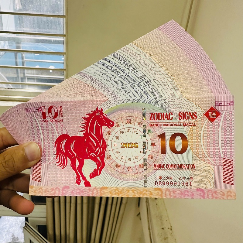 Sỉ 100 Tờ Tiền Lì Xì Con Ngựa 2026 Macao 10 Patacas Lưu Niệm