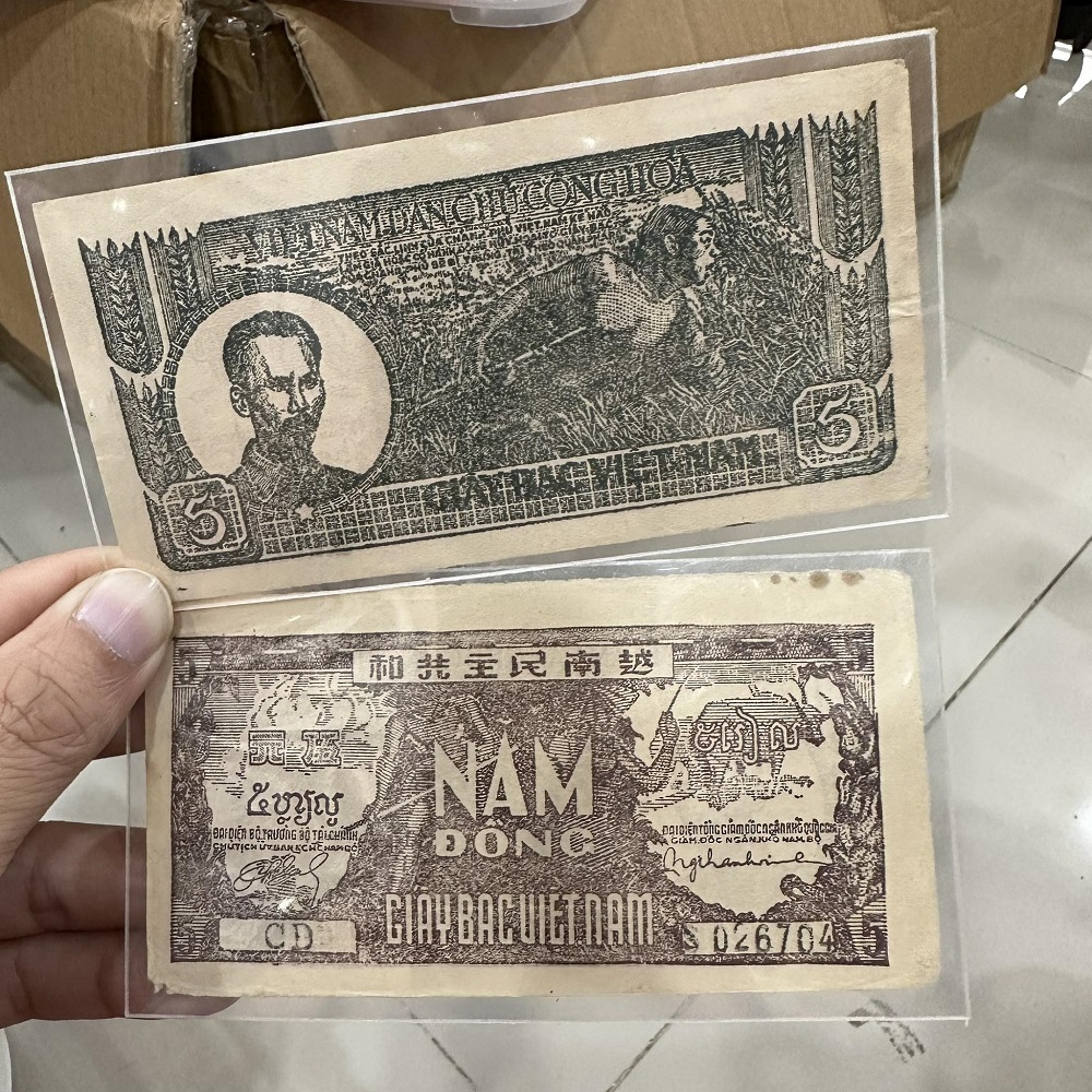 5 Đồng Giấy Rơm Dân Quân 1946(CL Khoảng 80%)