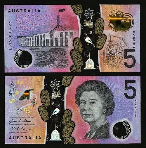Tiền Australia 5 dollars (polymer)