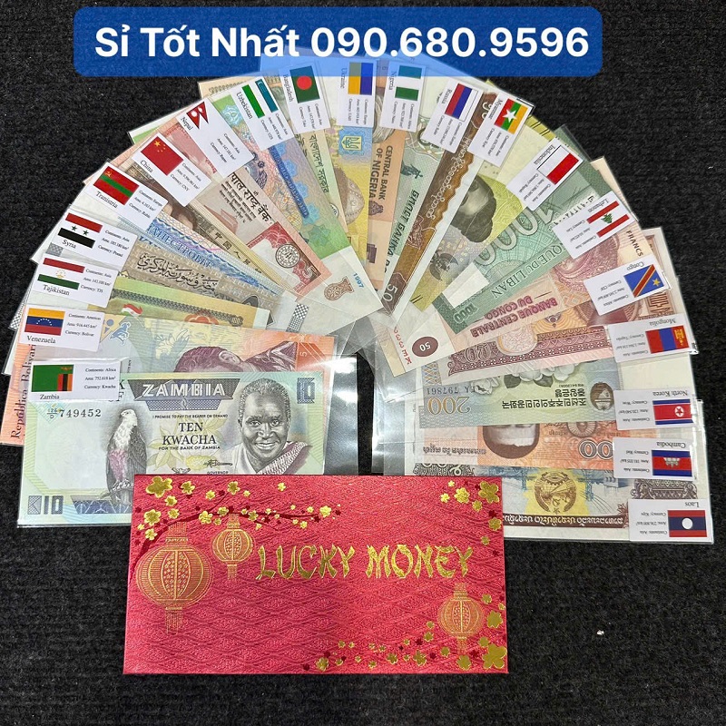 Bộ Tiền Lì Xì Độc Lạ 20 Tờ Tiền Thật 20 Nước Kèm Bao Lucky – Gom Trọn Tài Lộc!