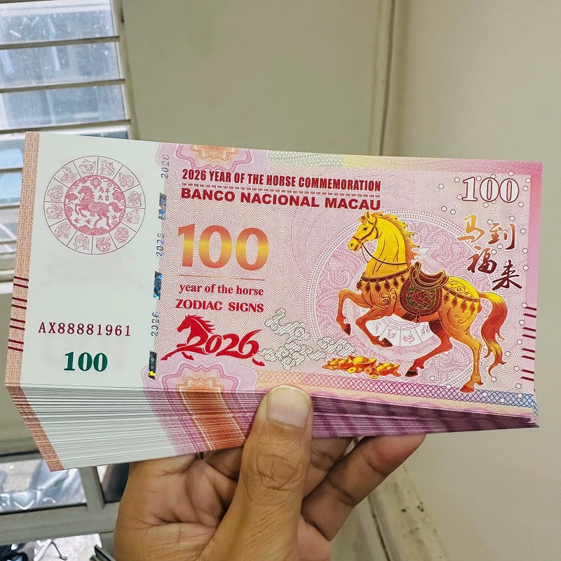 Sỉ 100 Tờ Tiền Lì Xì  Hình Con Ngựa Macao 100 Patacas 2026 Lưu Niệm