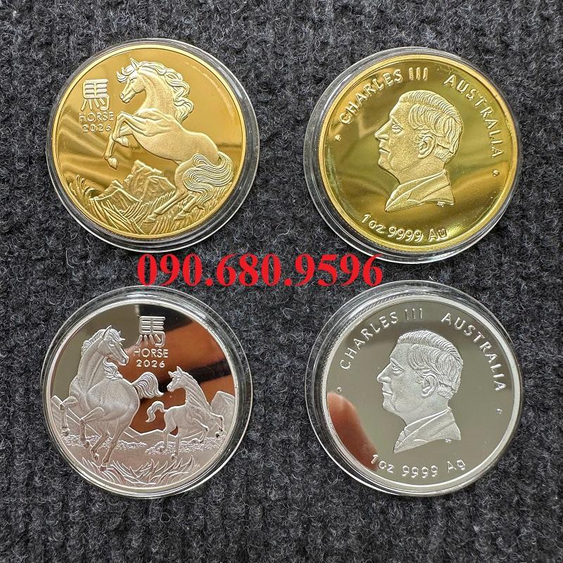 BÁN SỈ CẶP ĐỒNG XU HÌNH NGỰA MẠ VÀNG – BẠC ÚC 2026