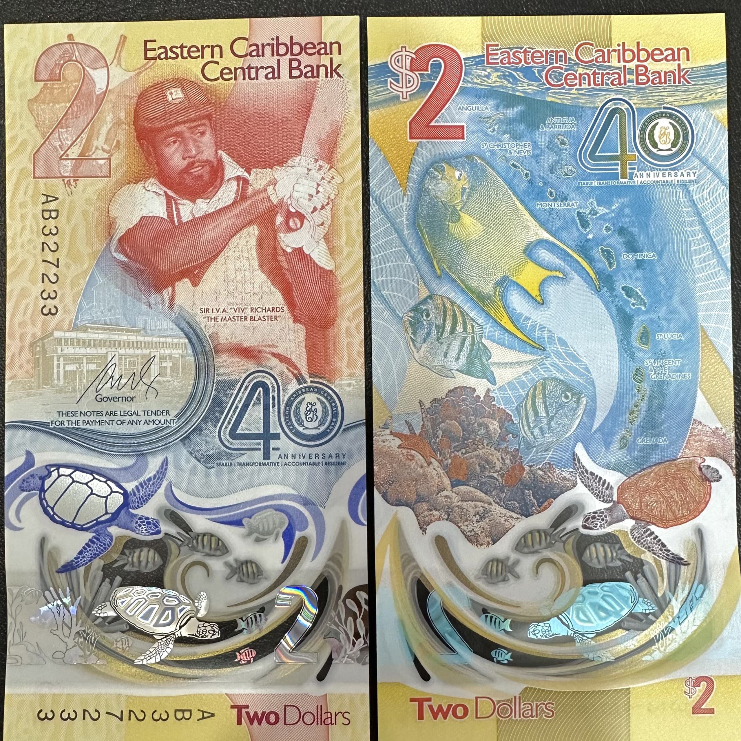 Tiền Polymer Eastern Caribbean 2 Dollars
