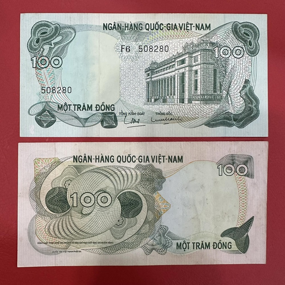 Tờ Tiền 100 Đồng Hoa Văn 1969(CL khoảng 80%)