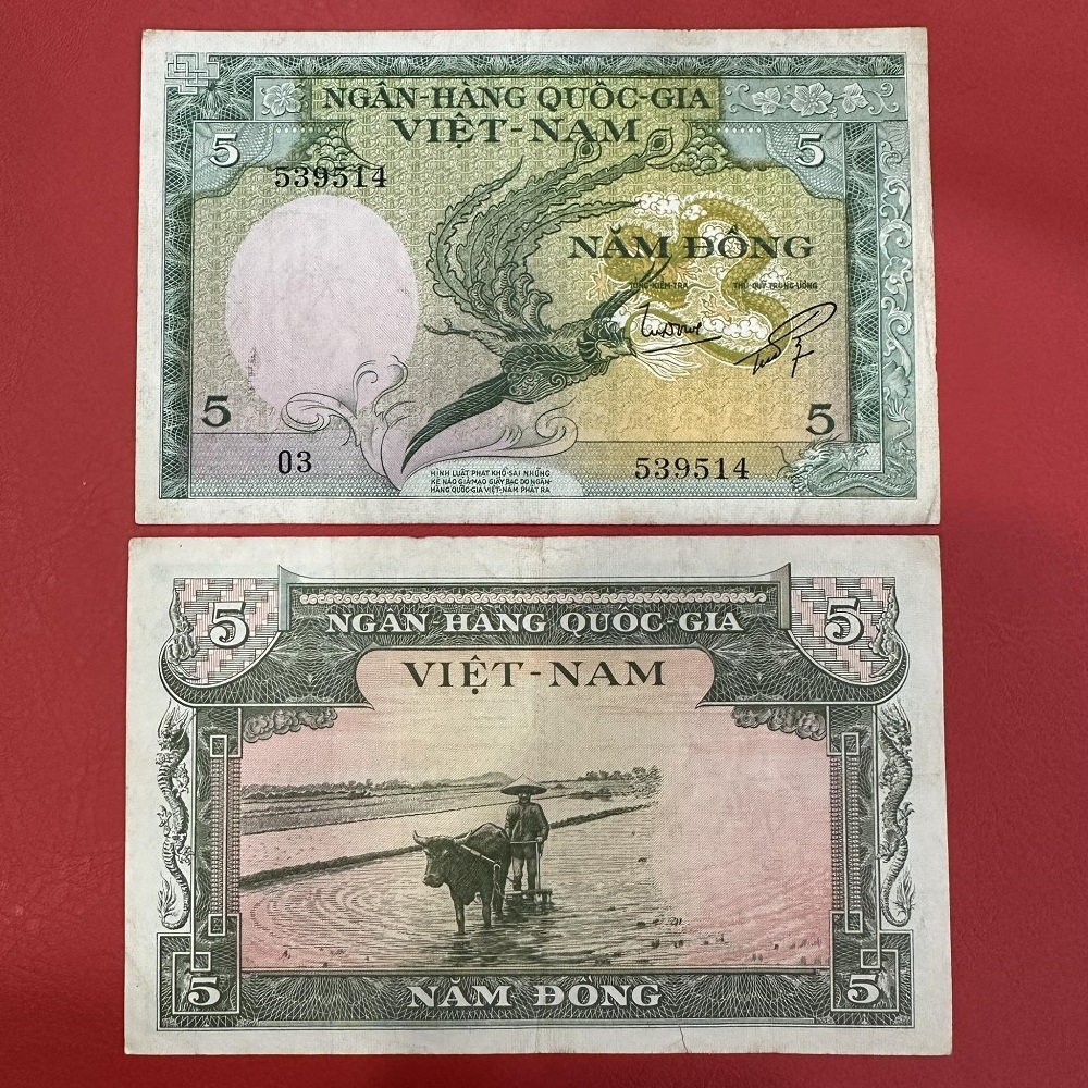 Tờ Tiền 5 Đồng Long Phụng 1955 Lần 2(CL Khoảng 70-80%)