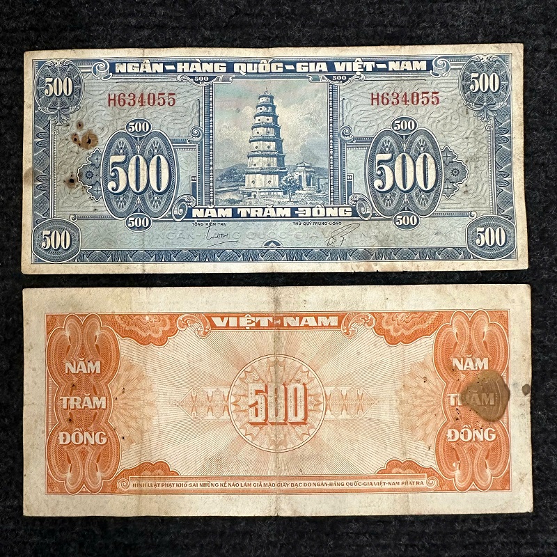 Tờ Tiền 500 Đồng Chùa thiên Mụ VNCH Năm 1955(chất lượng khoảng 70%)
